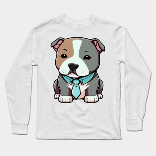 An adorable pit bull puppy wearing a tie Long Sleeve T-Shirt